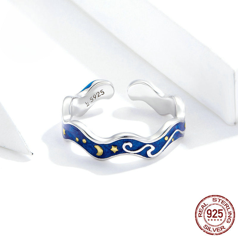 Blue Starry Sky Silver Ring