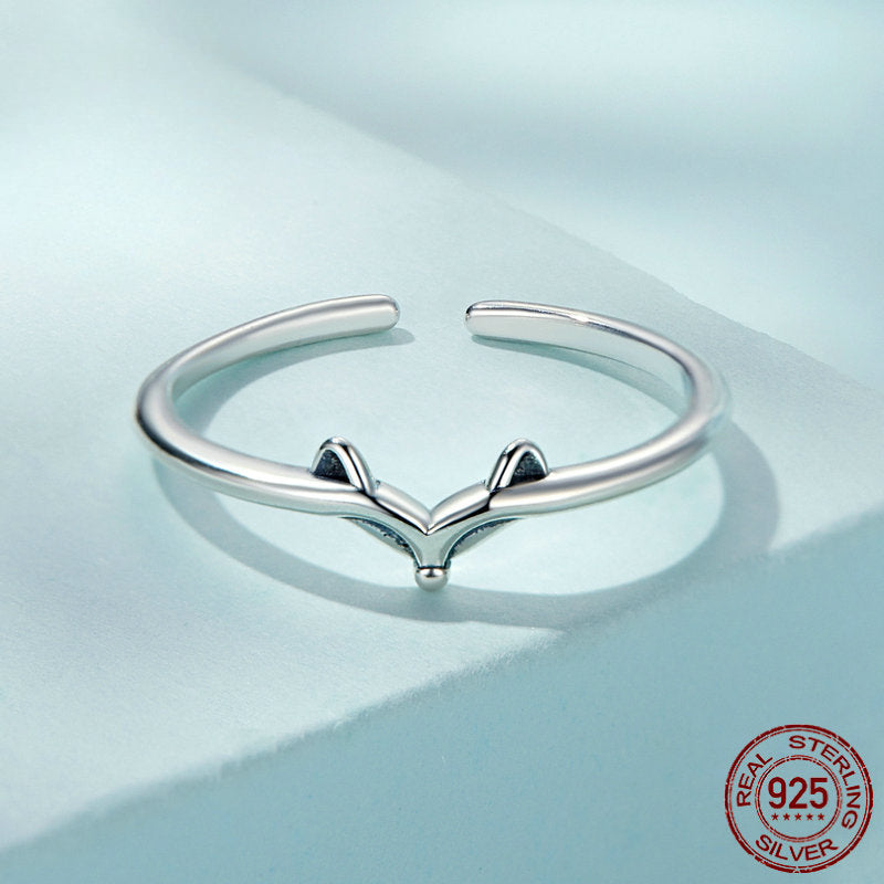 Sterling Silver Fox Head Open Ring