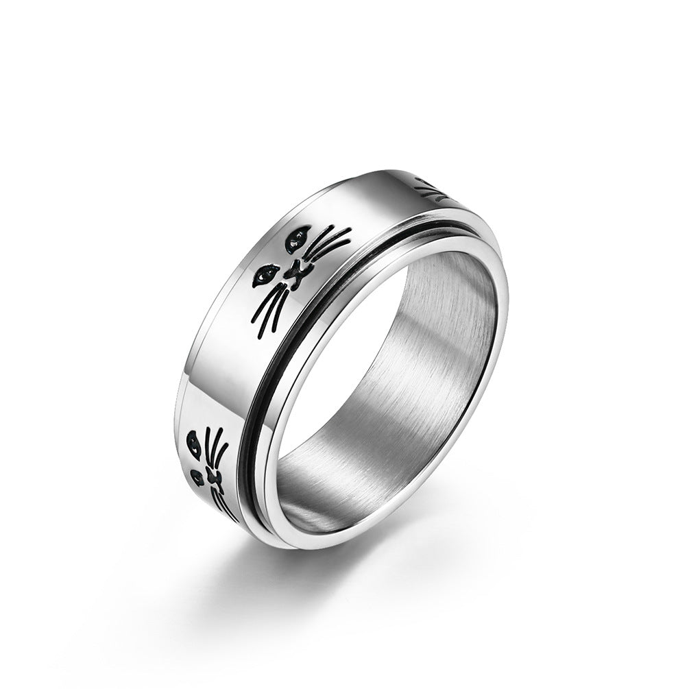Cute Cat Face Rotatable Couple Ring