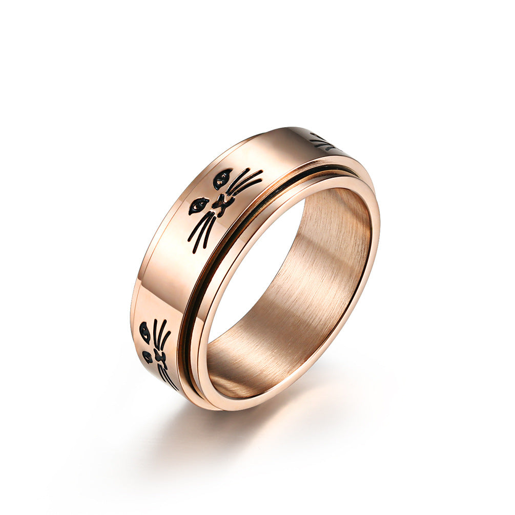 Cute Cat Face Rotatable Couple Ring
