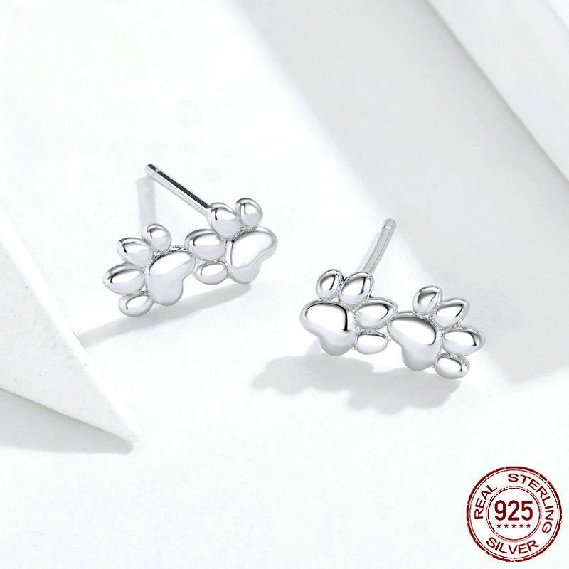 Pet Footprints Silver Stud Earrings