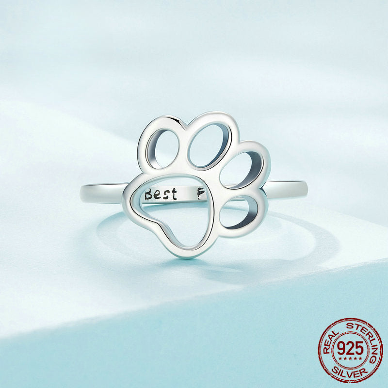 S925 Silver Animal Paw Letter Ring
