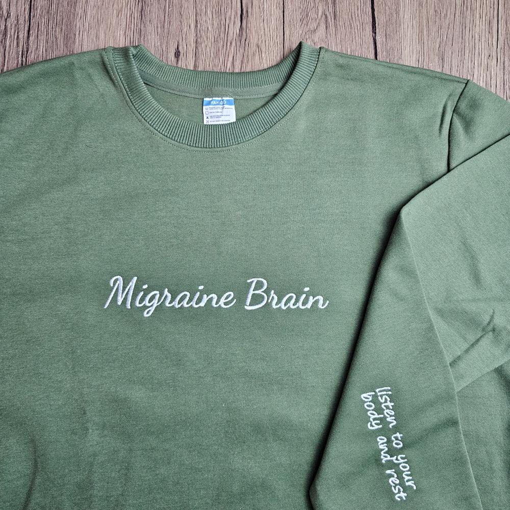 Migraine Brain (Listen to your body and rest) Embroidered Crewneck