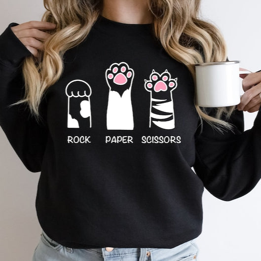 Rock Paper Scissors Cat Printed Sweatshirt
