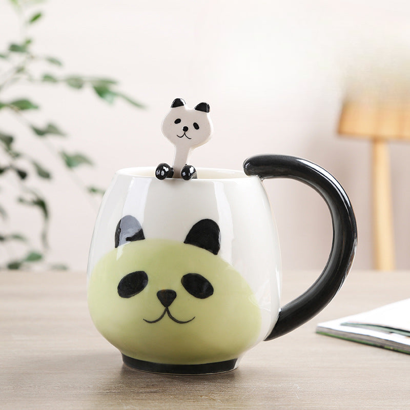 Cute Cartoon Animal Ceramic Mug with Spoon
