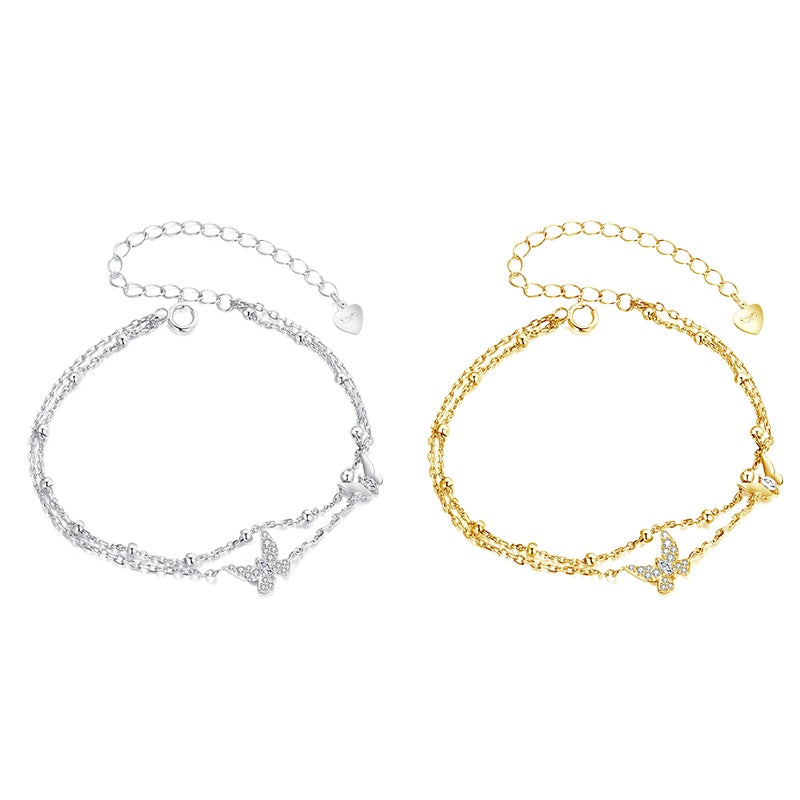Double-layer Butterfly Silver Luxury Bracelet