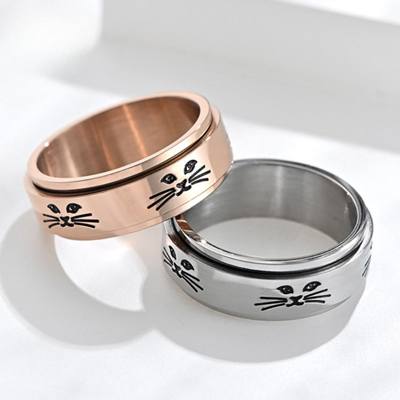 Cute Cat Face Rotatable Couple Ring