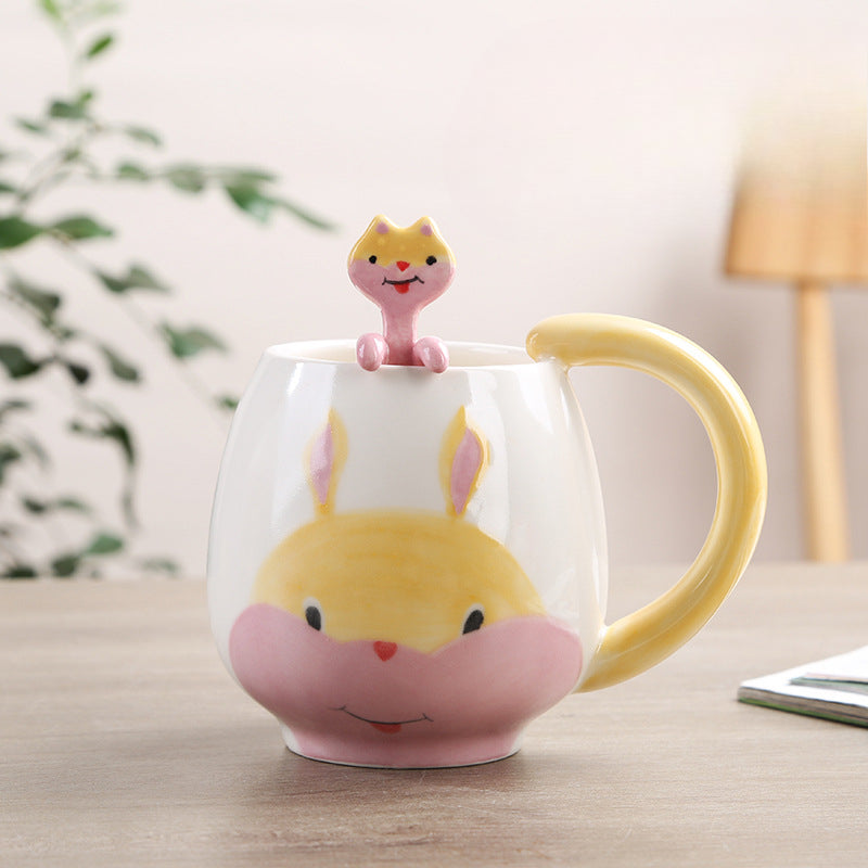 Cute Cartoon Animal Ceramic Mug with Spoon