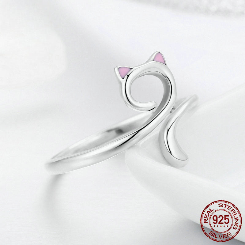 Cute Cat Open Sterling Silver Ring