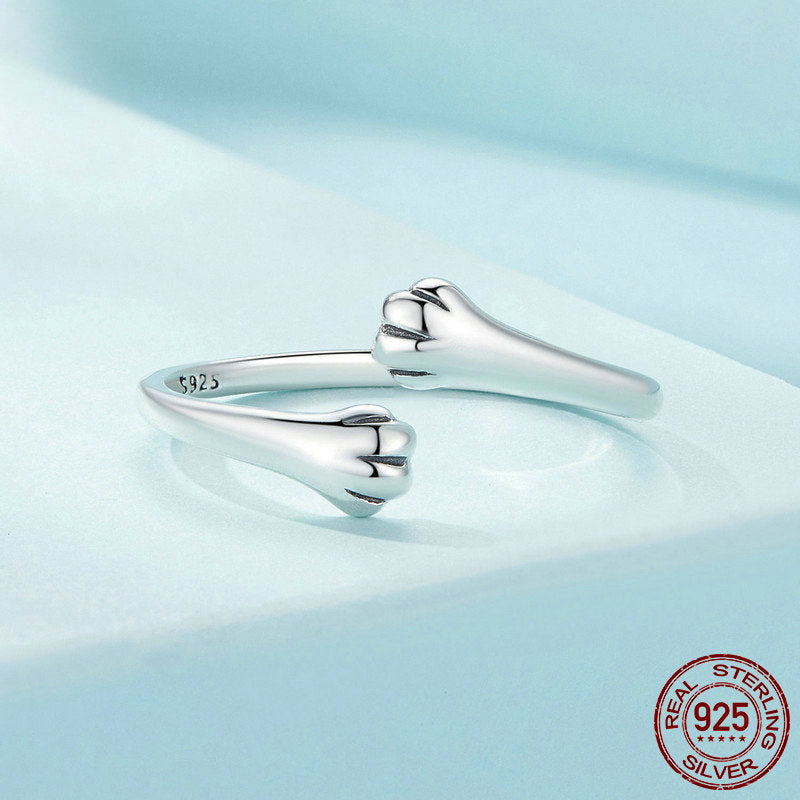 Cute Cat Claw Silver Open Ring