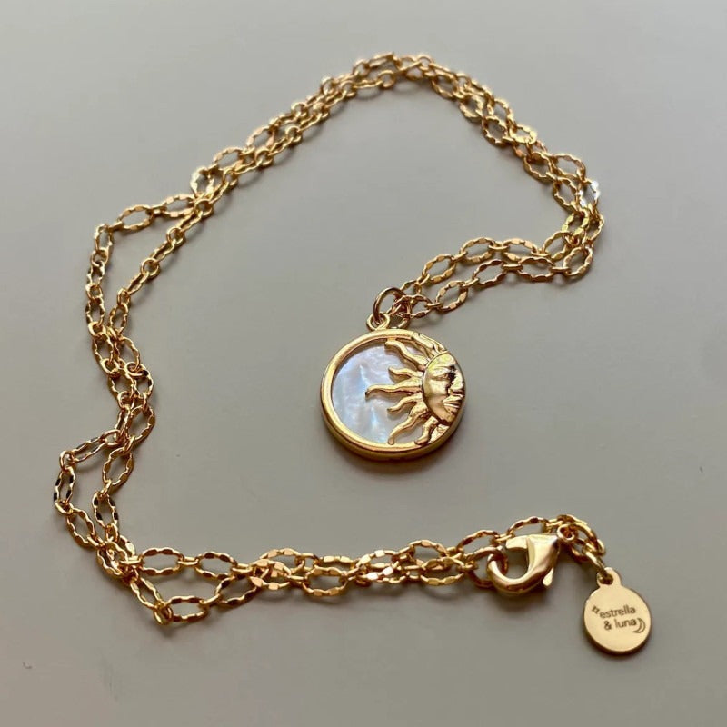 Vintage Sun and Moon Round Pendant Couple Necklace