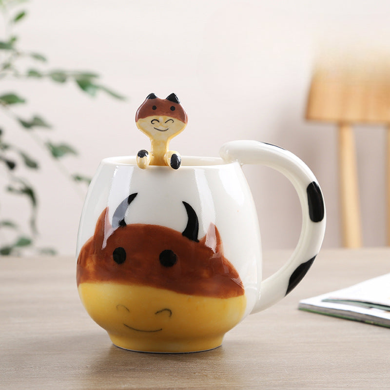 Cute Cartoon Animal Ceramic Mug with Spoon