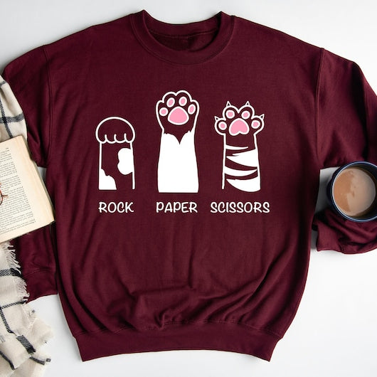 Rock Paper Scissors Cat Printed Sweatshirt
