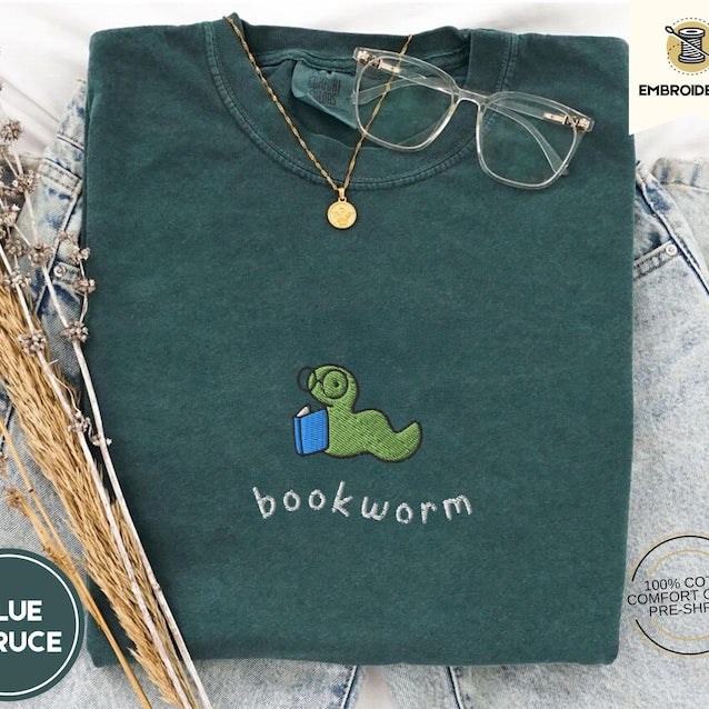Cute Bookworm Embroidered Tee