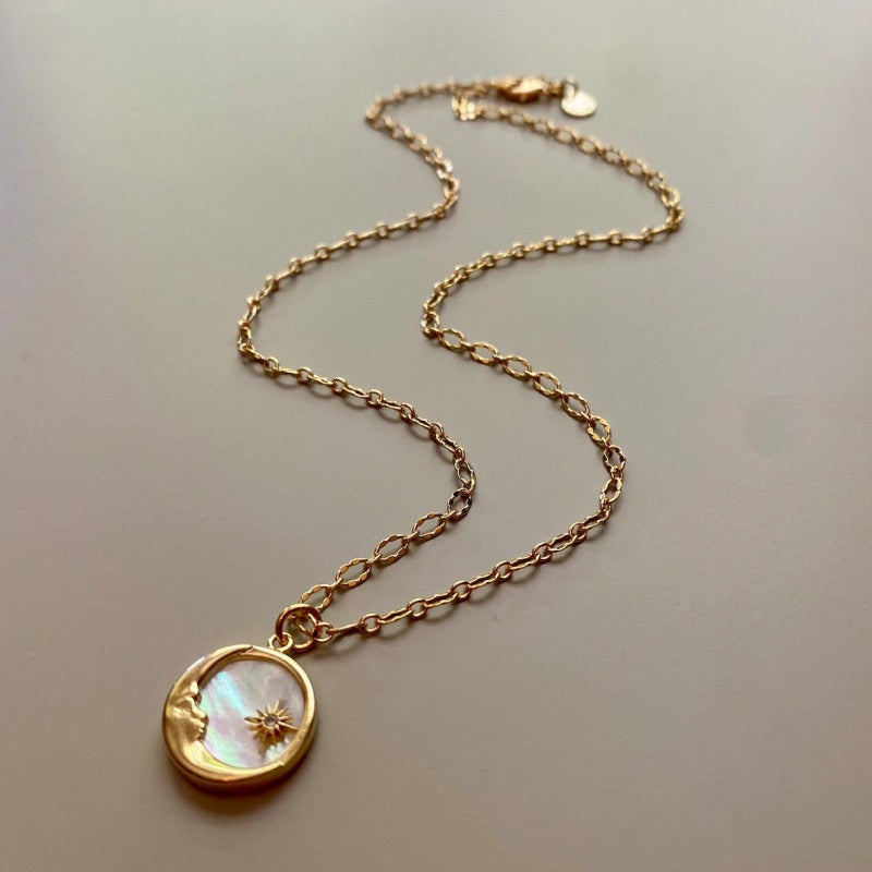 Vintage Sun and Moon Round Pendant Couple Necklace
