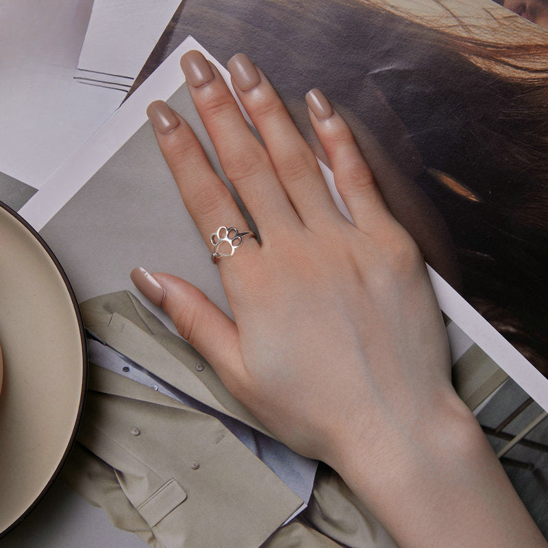 S925 Silver Animal Paw Letter Ring