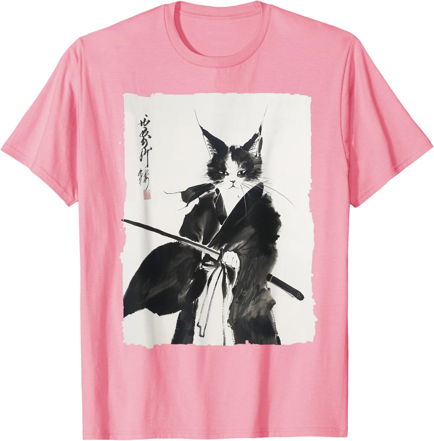 Vintage Samurai Cat Graphic Art Print T-Shirt
