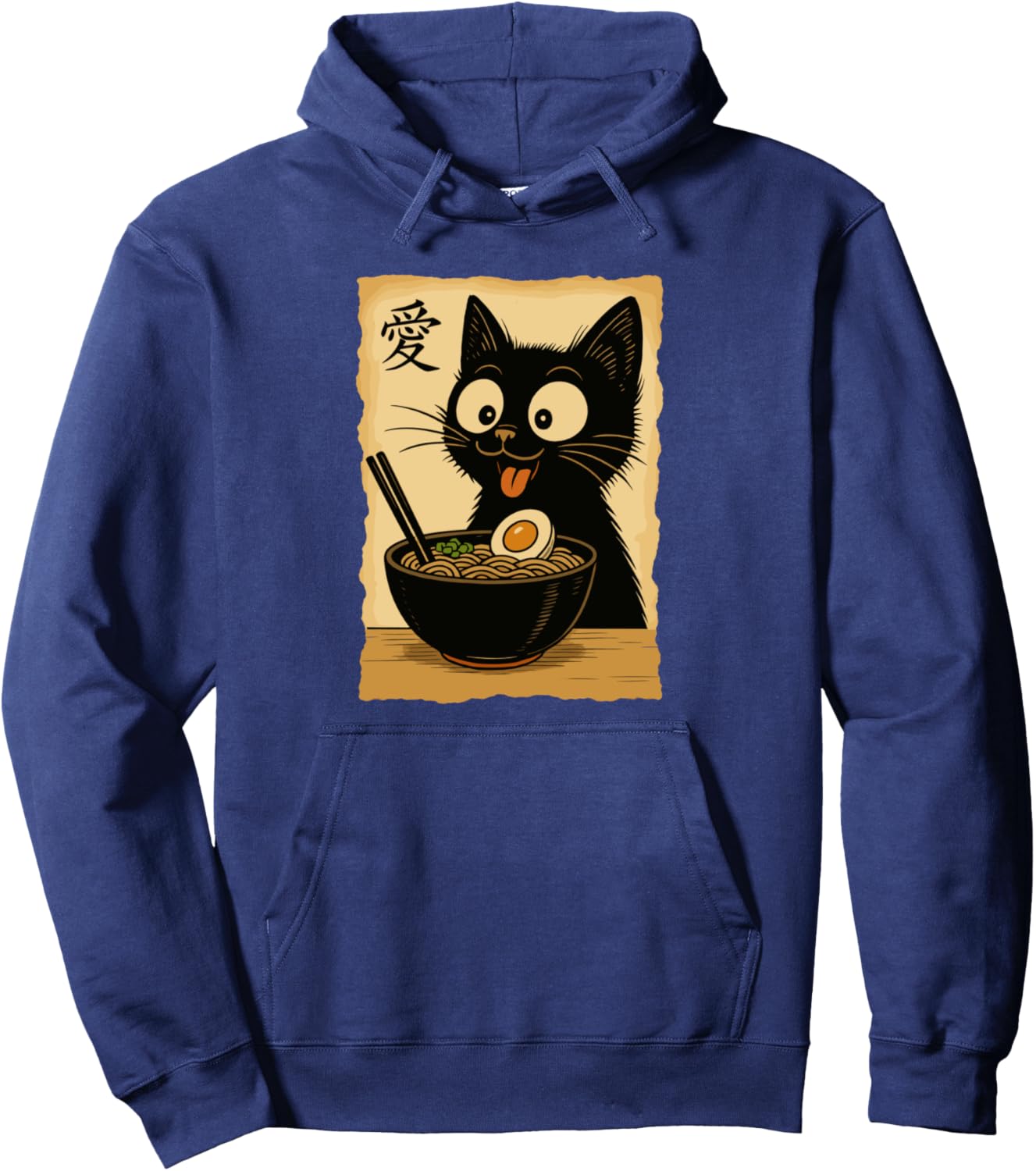 Kawaii Black Cat Eating Ramen Pullover Hoodie