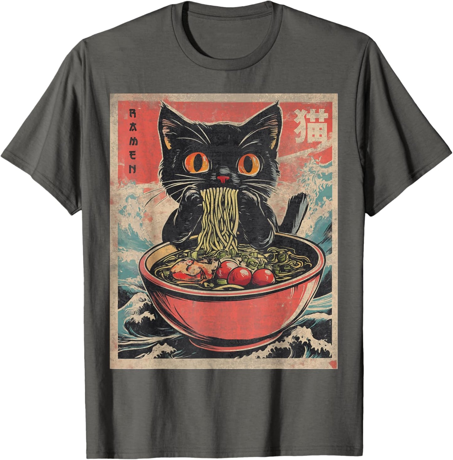 Unisex Anime Cat Ramen Japanese Funny Graphic Tees Kawaii Cat Anime Gifts T-Shirt