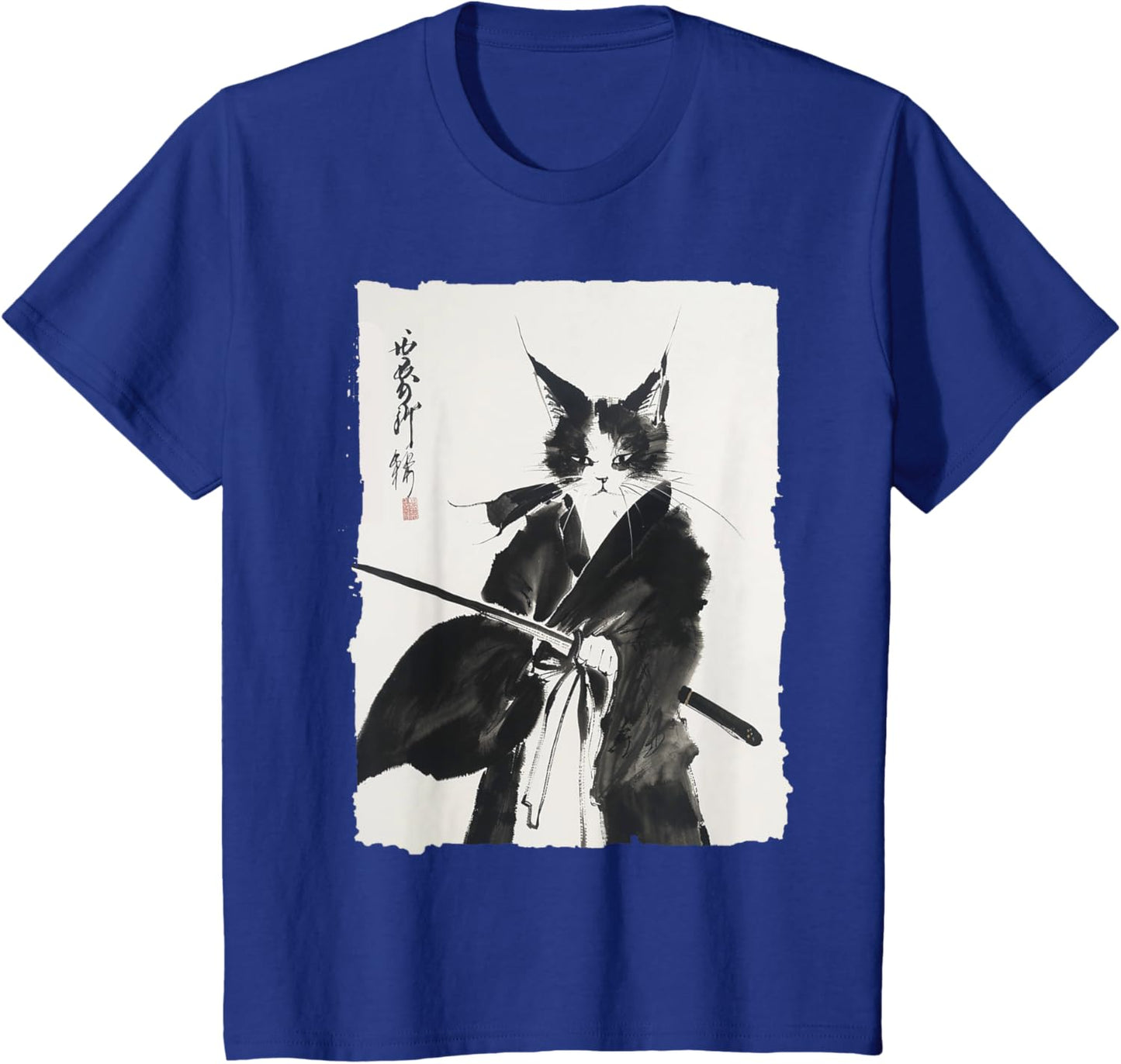 Vintage Samurai Cat Graphic Art Print T-Shirt