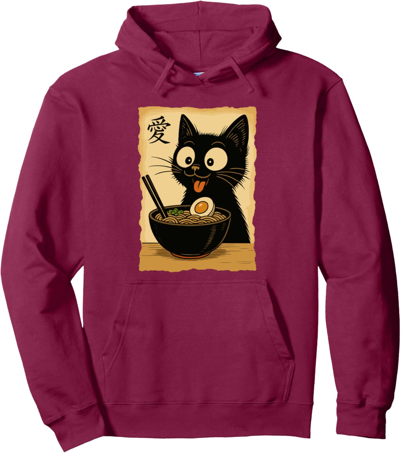 Kawaii Black Cat Eating Ramen Pullover Hoodie
