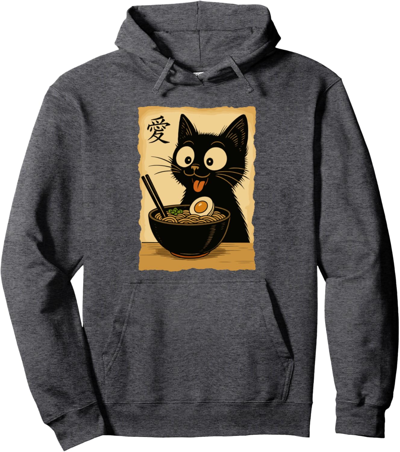 Kawaii Black Cat Eating Ramen Pullover Hoodie