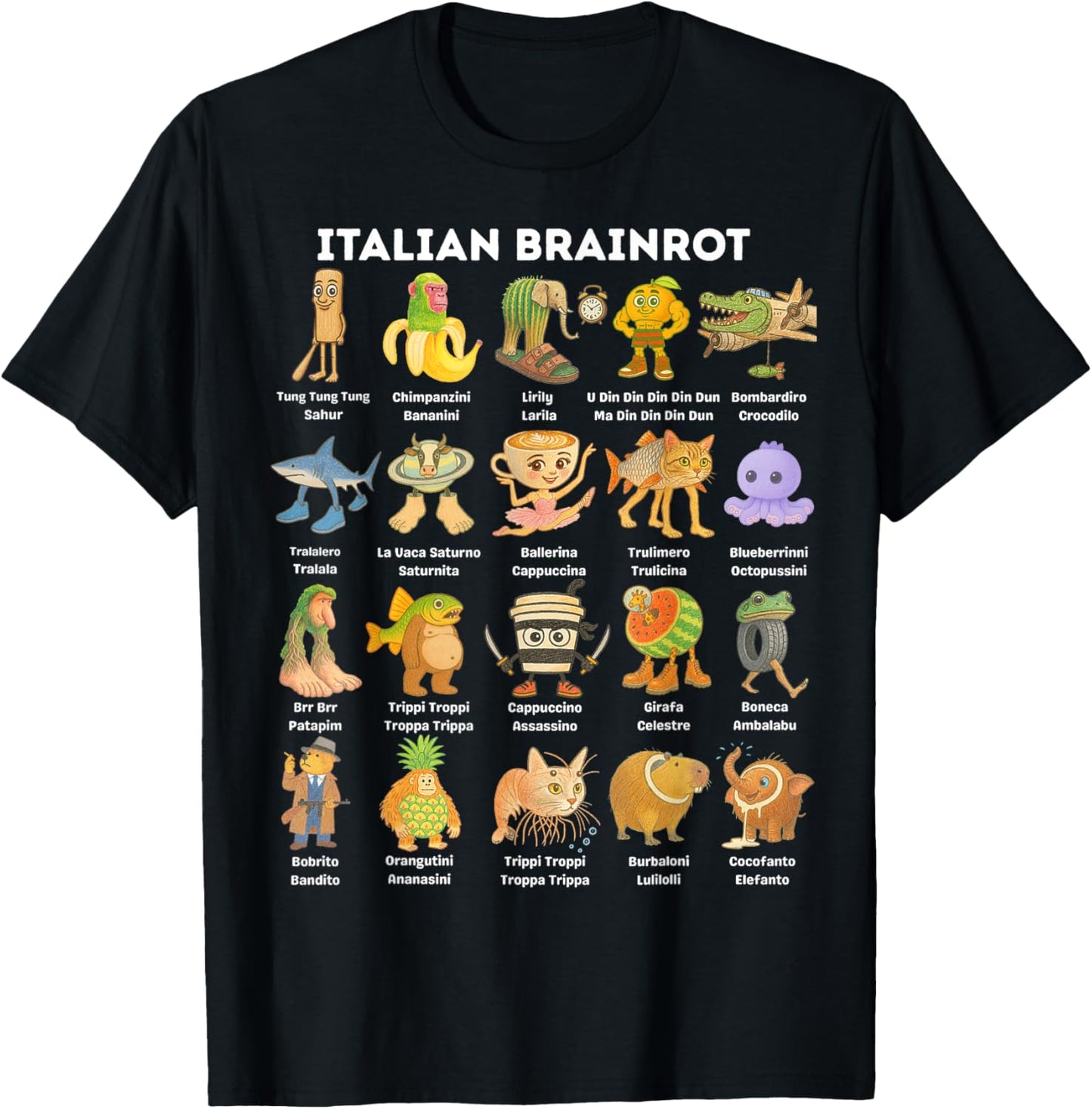Types of Italian Brainrot Meme Graphic T-Shirt