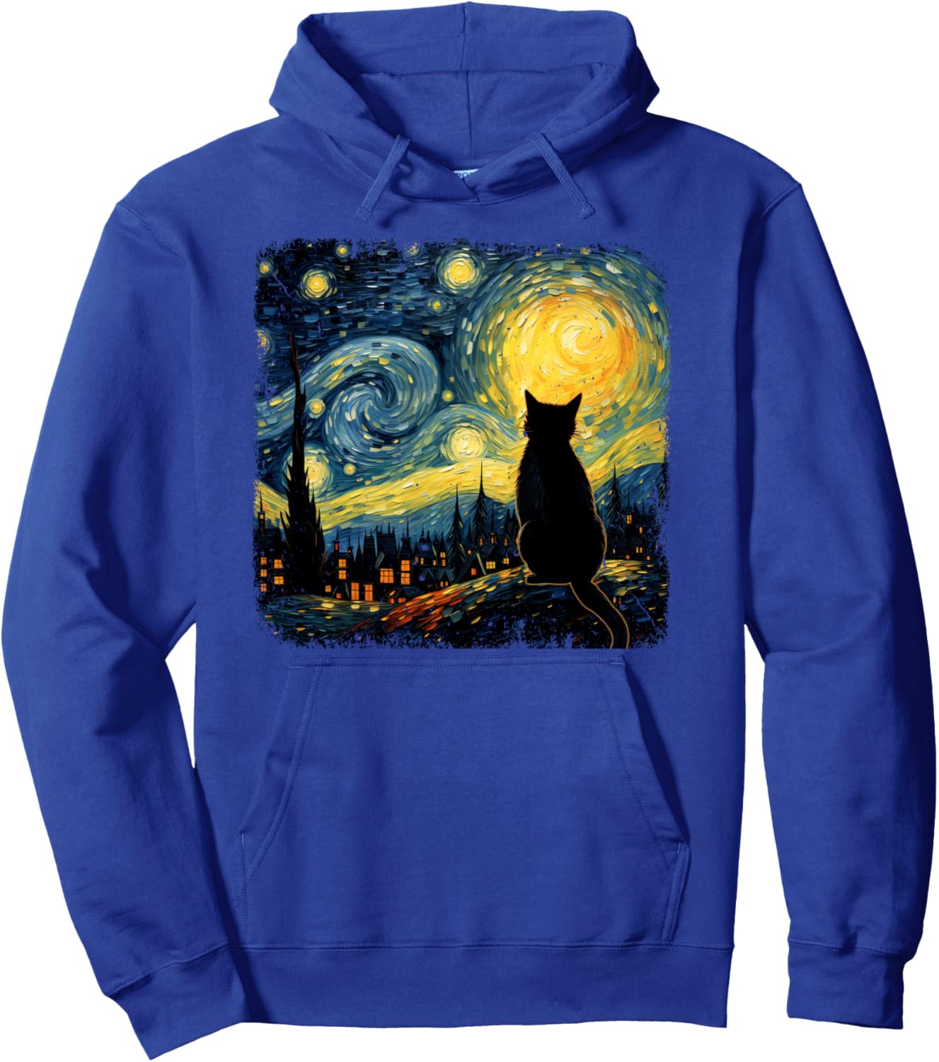 Starry Night Van Gogh Cat Printed Pullover Hoodie