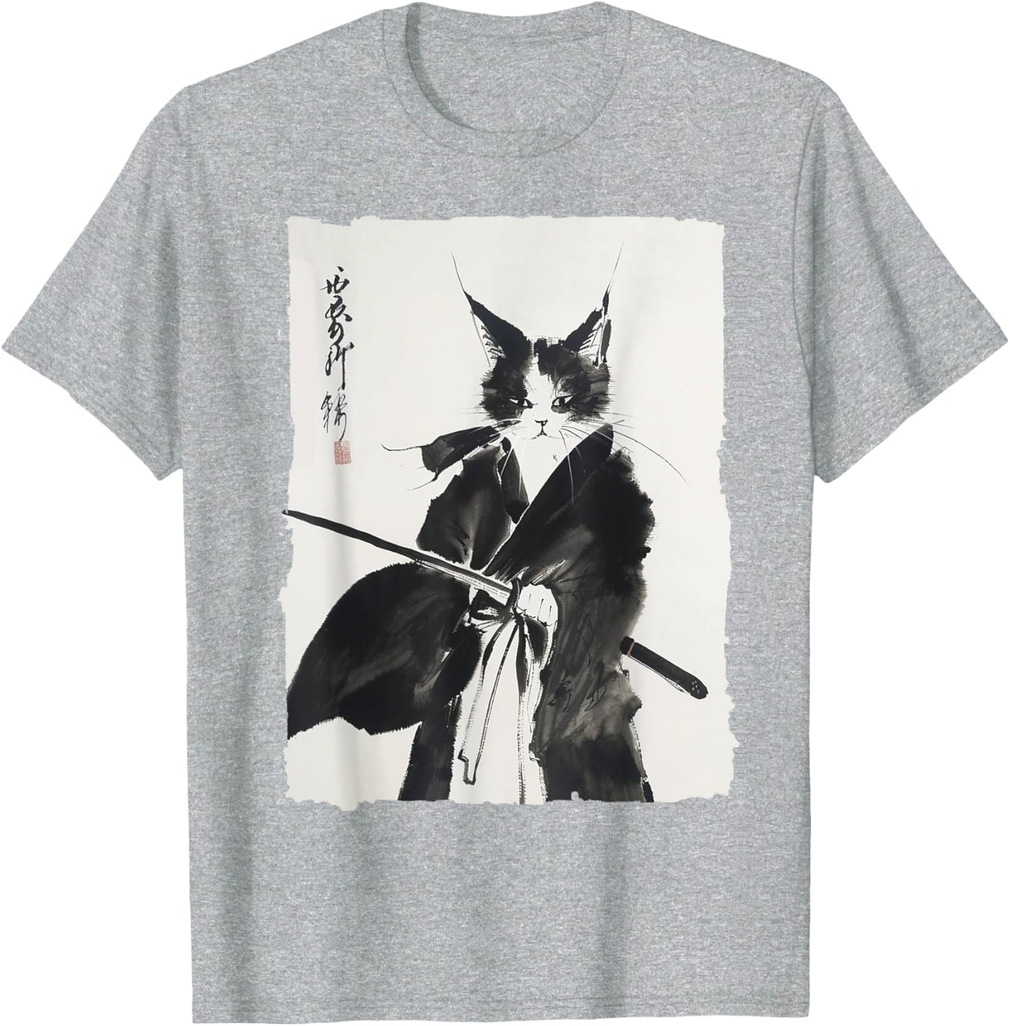 Vintage Samurai Cat Graphic Art Print T-Shirt