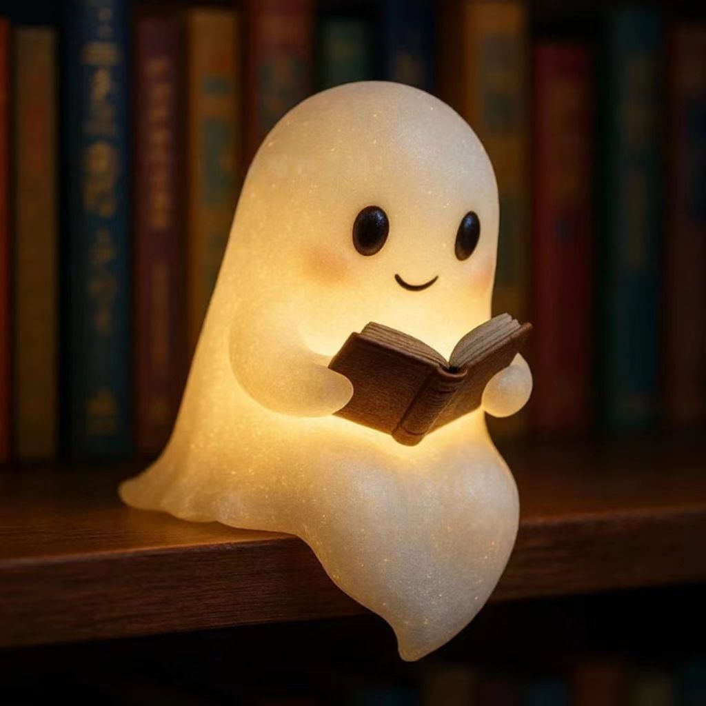Cute Ghost Reading Book Lamp Ornament