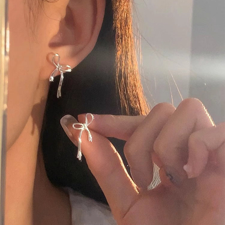 Luxury S925 Silver Bow Hollow Stud Earrings