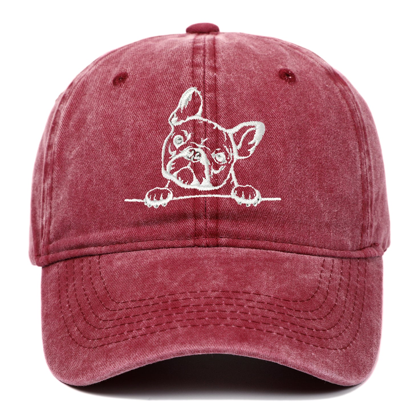 Bulldog Embroidered Cotton Washed Baseball Cap