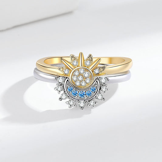 Sun and Moon Matching Couple Ring