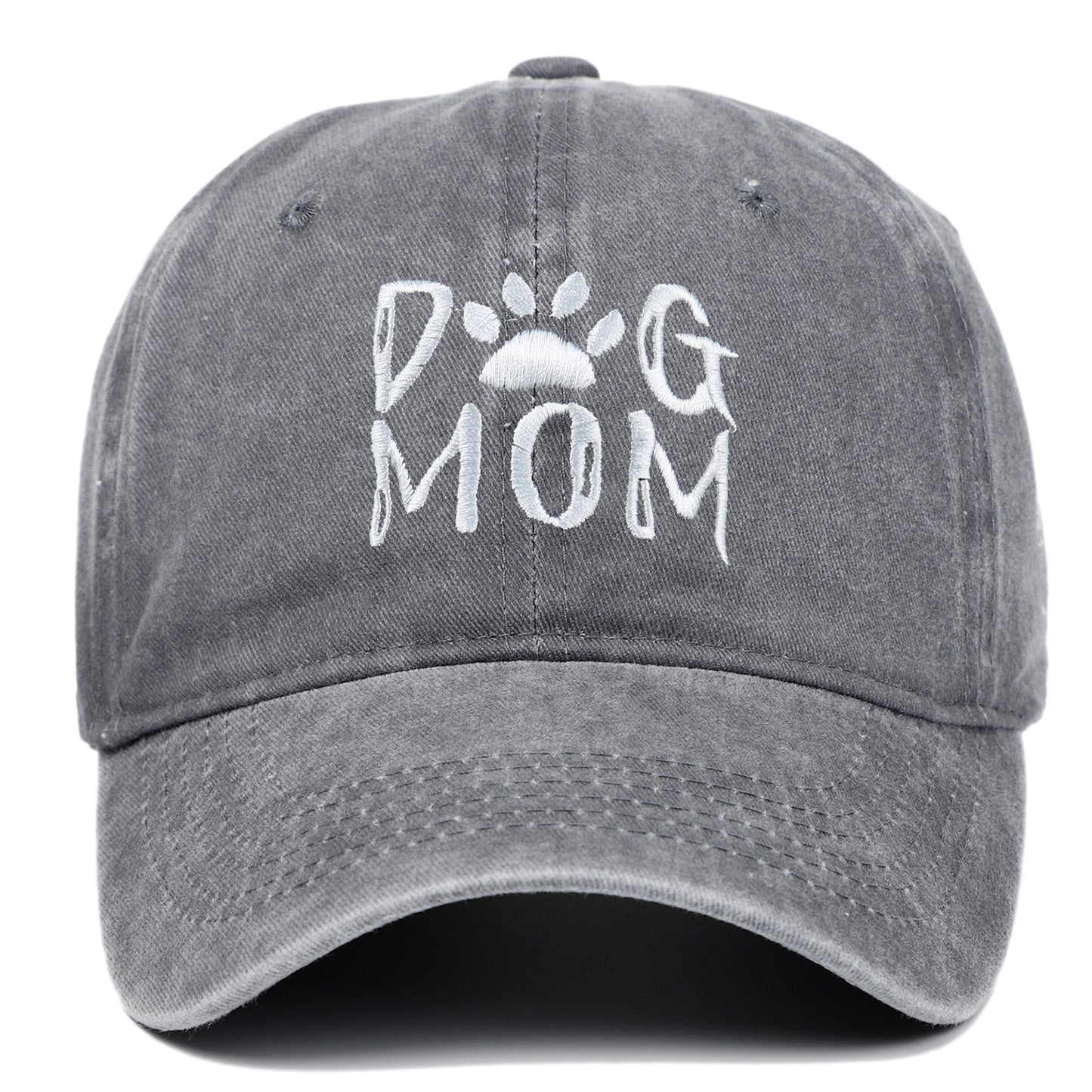 DOG MOM Embroidered Washed Baseball Cap