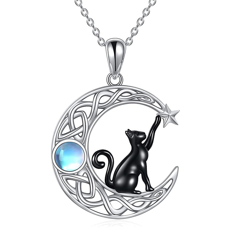 Creative Moon Star Black Cat Pendant Necklace