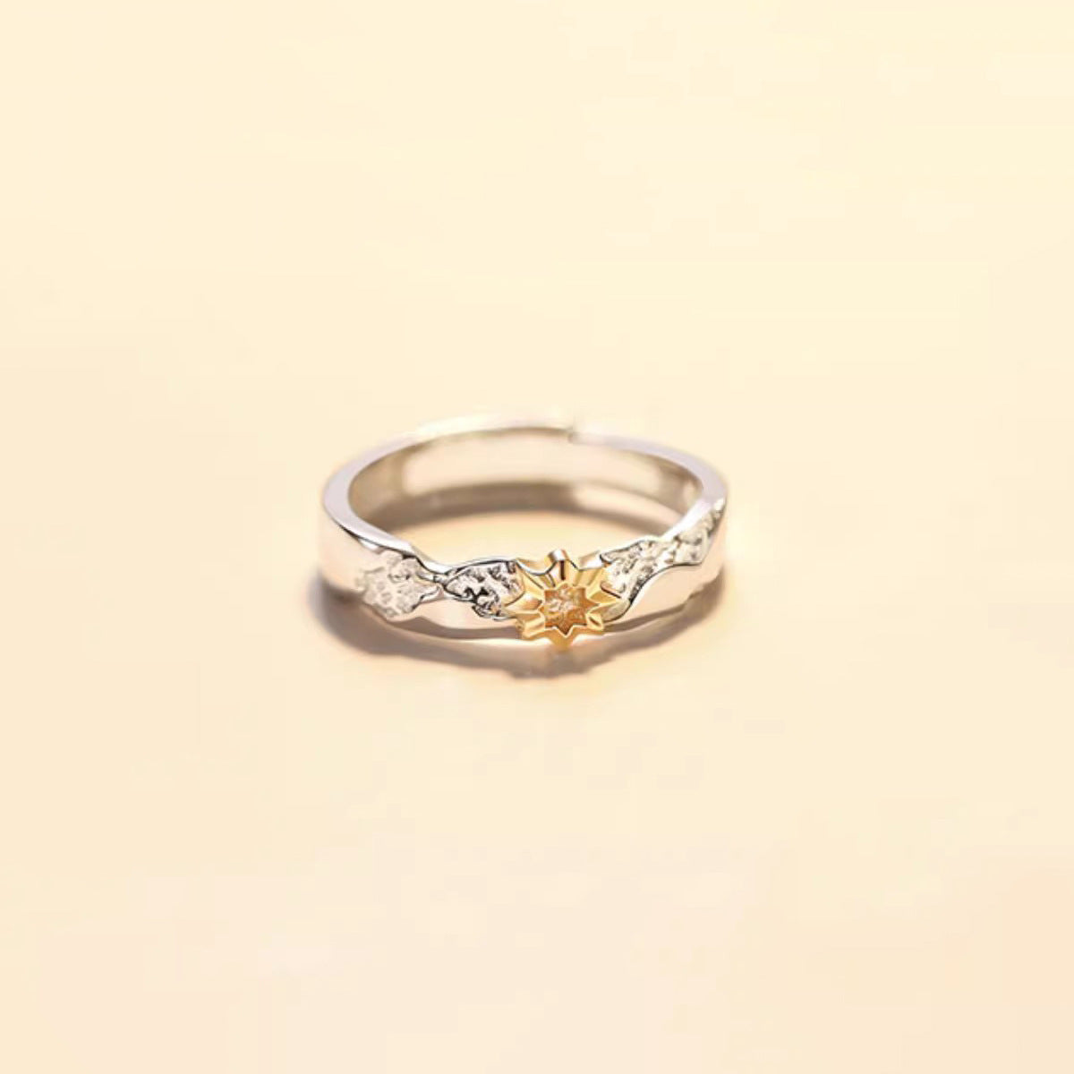 Silver Sun and Moon Couple Ring