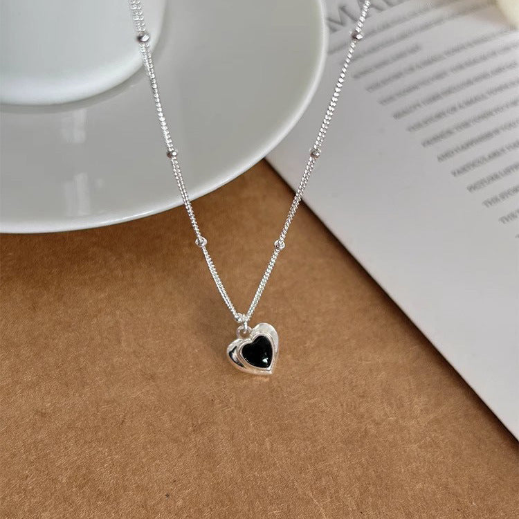 S925 Silver Black Agate Heart Necklace