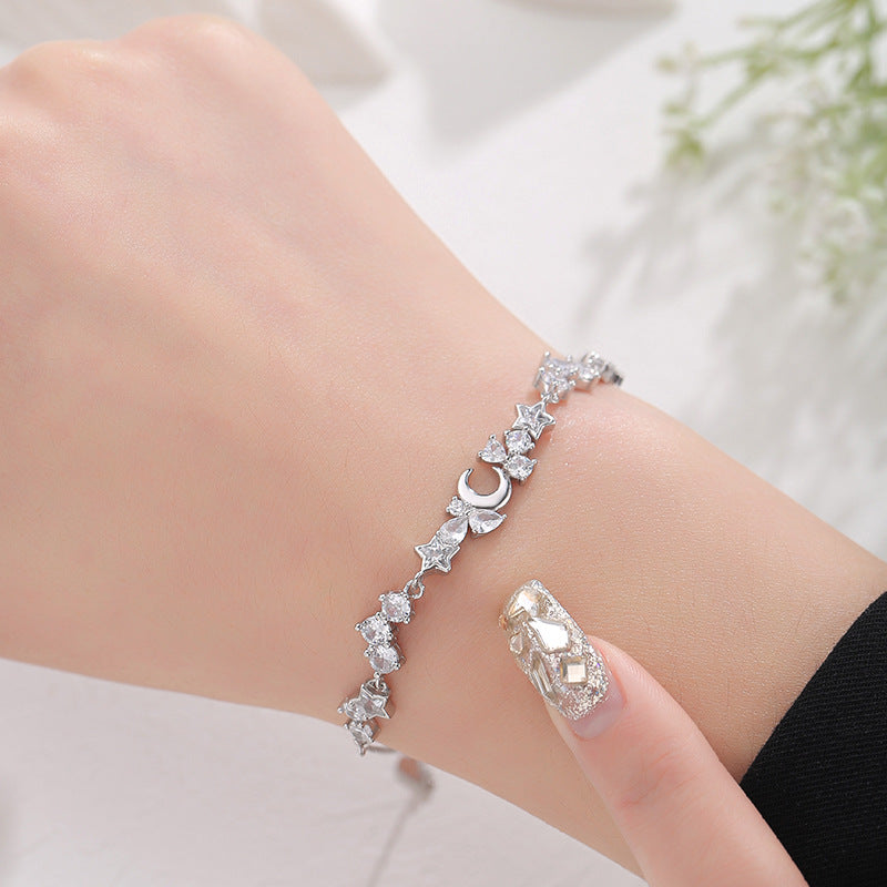 Silver Shining Star and Moon Bracelet