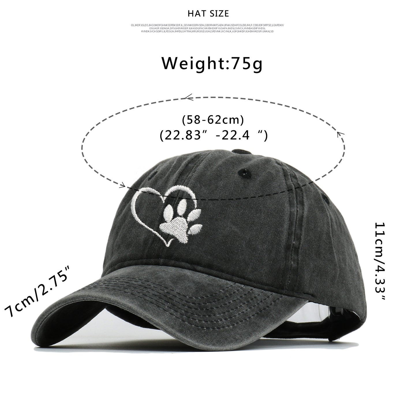 Lovely Dog Paw Washed Embroidery Baseball Cap