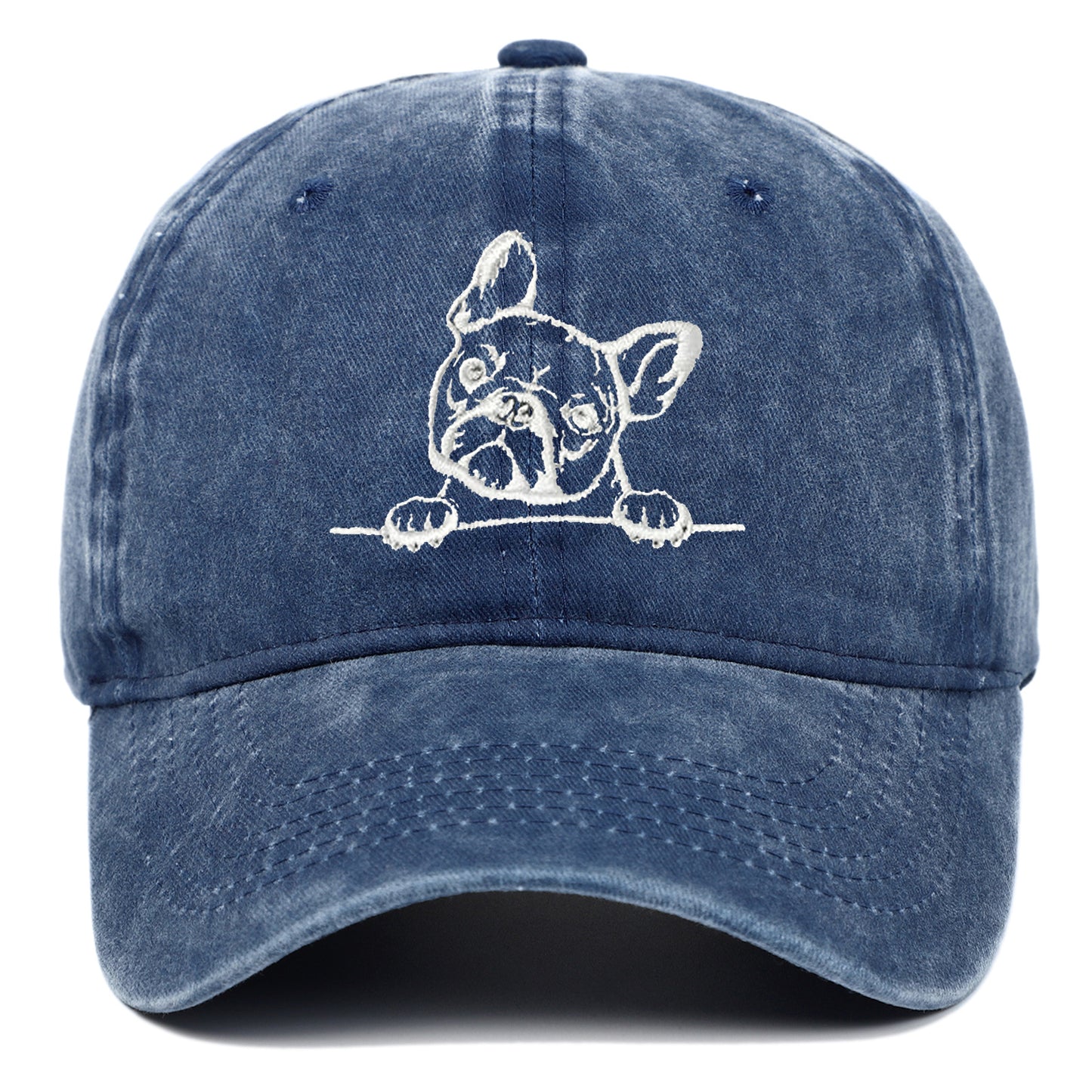 Bulldog Embroidered Cotton Washed Baseball Cap