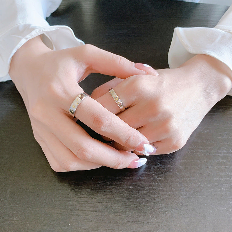 S925 Silver Sun Moon Stars Couple Ring