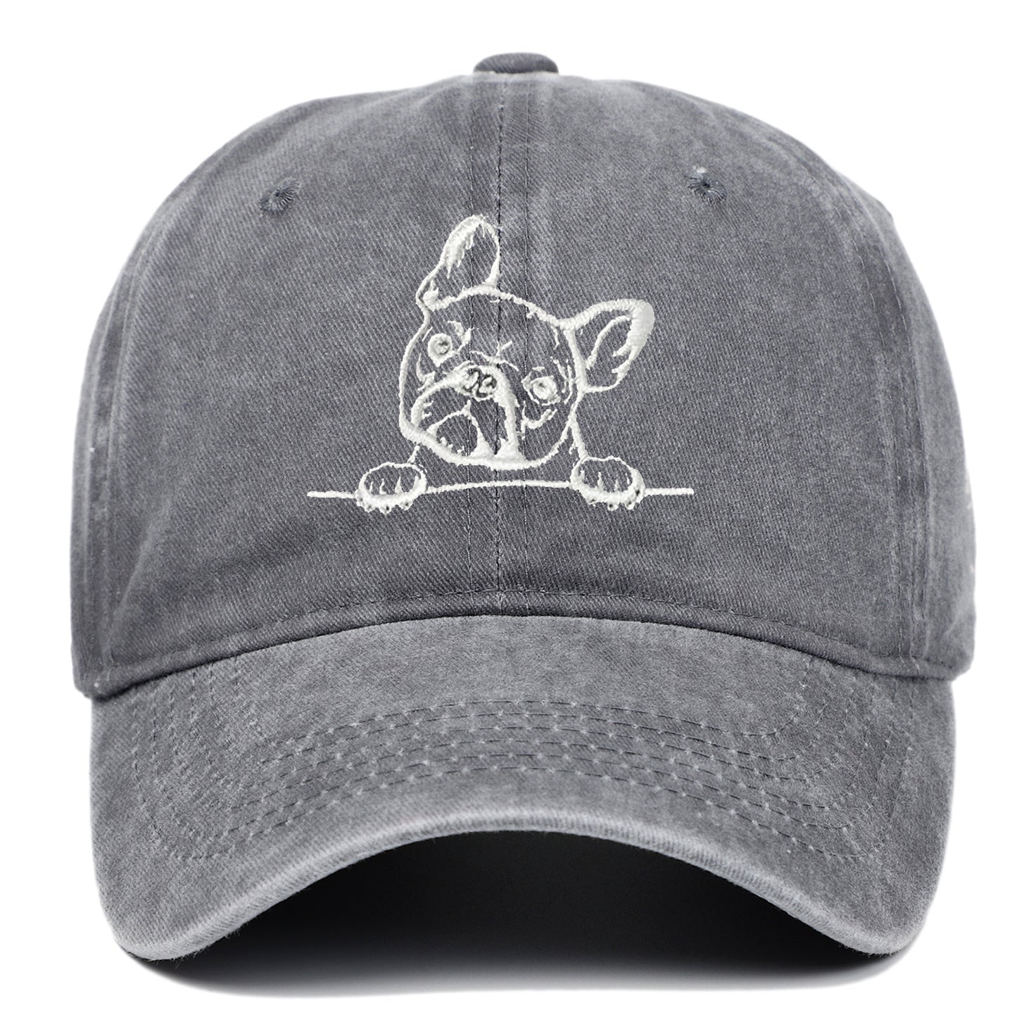 Bulldog Embroidered Cotton Washed Baseball Cap