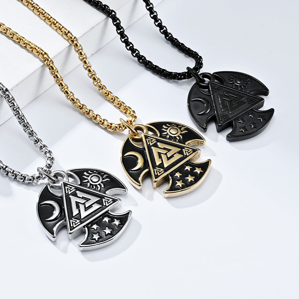 Viking Odin Triangle Star Moon Trinity Pendant Necklace