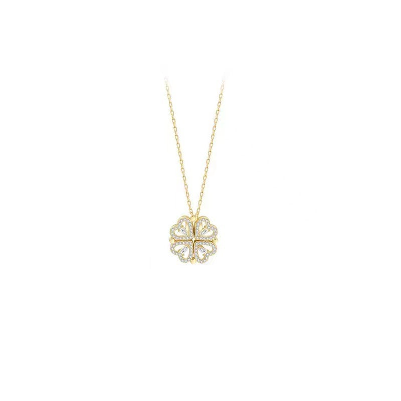 Silver Heart Four-leaf Clover Necklace
