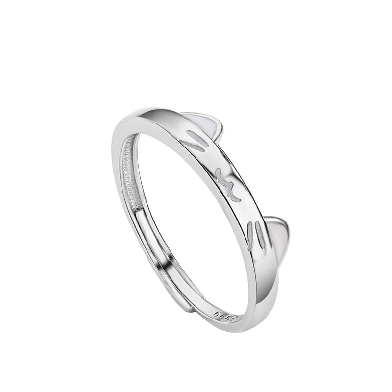 Silver Luminous Cat and Dog Couple Ring