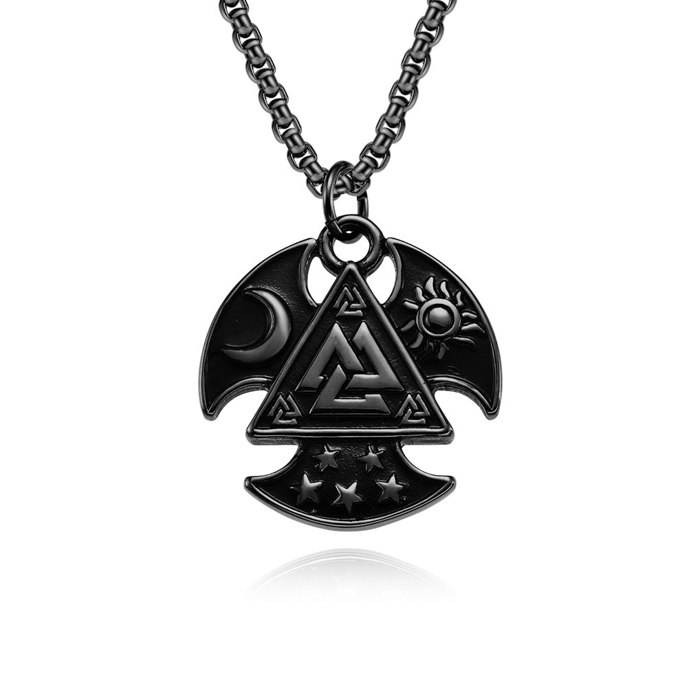 Viking Odin Triangle Star Moon Trinity Pendant Necklace