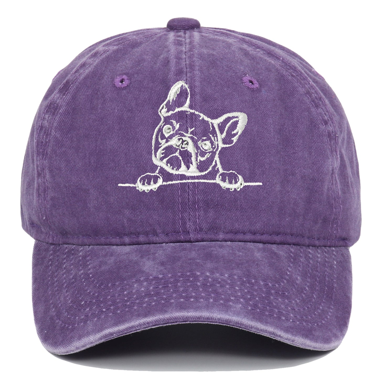 Bulldog Embroidered Cotton Washed Baseball Cap