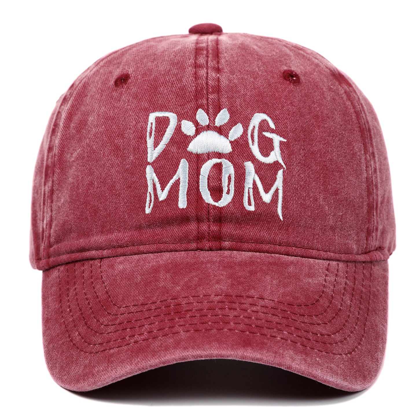 DOG MOM Embroidered Washed Baseball Cap