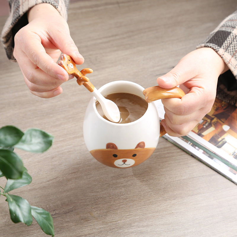 Cute Cartoon Animal Ceramic Mug with Spoon