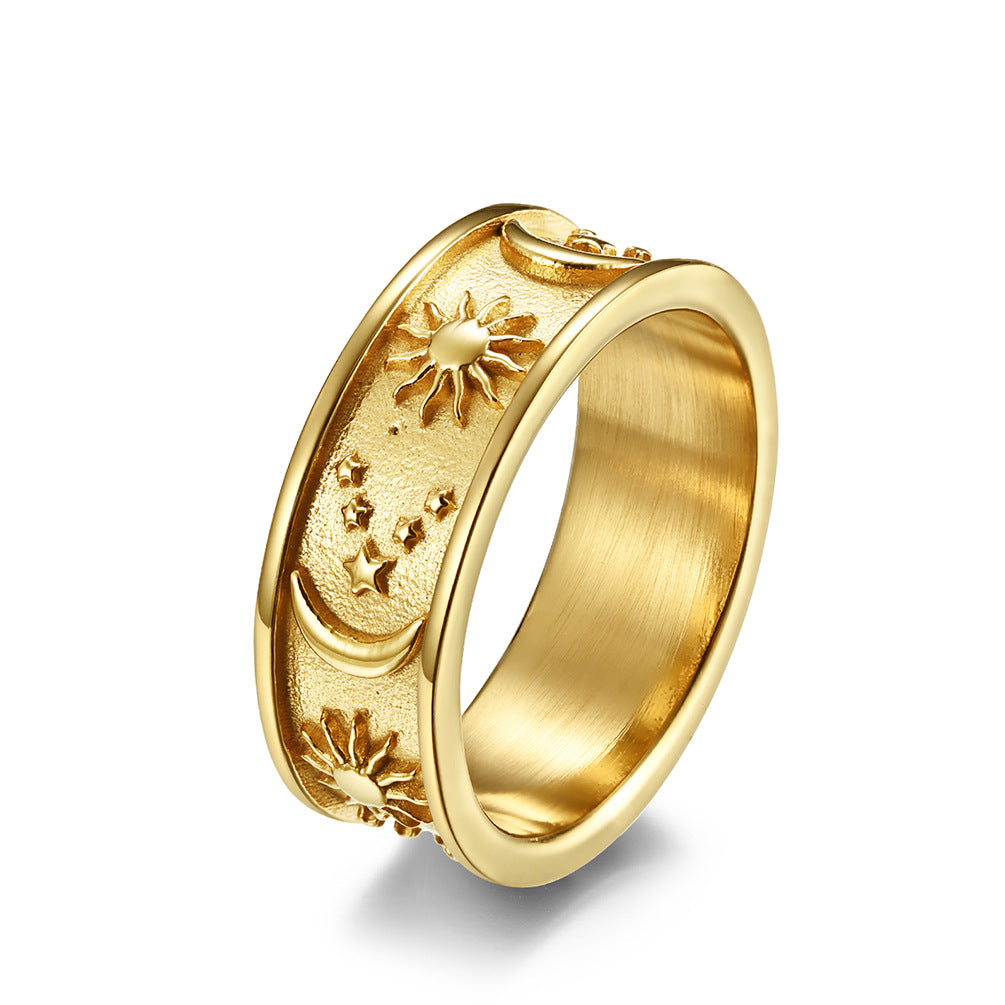 Star Moon Sun Stainless Steel Ring
